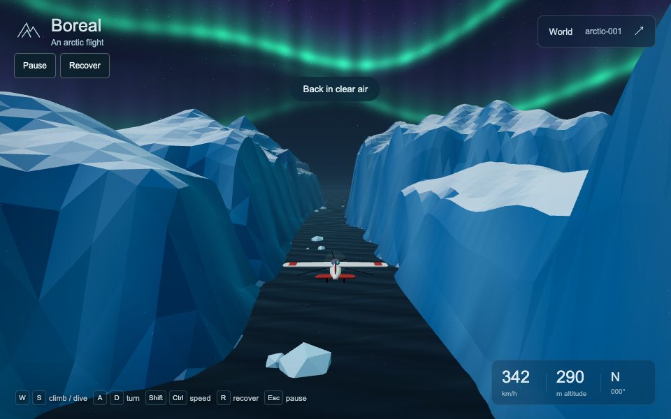 Original low-poly arctic landscape and airplane